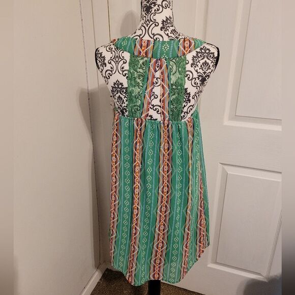 Umgee green and orange Aztec pattern Summer dress - Picture 3 of 7